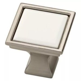 Liberty P20376-188   1" White Ceramic w/ Satin Nickel Square Cabinet Drawer Knob