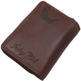 Small Genuine Cowhide Leather Women's Wallet / Purse / Purse in Portrait Format with Butterfly Motif or without Motif with RFID & NFC Protection, brown, Standard size, Modern