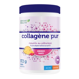 Genuine Health Bovine Clean Collagen Powder, 172g tub, 10g collagen per serving, Natural joint, skin, hair, nail support, Pineapple-berry flavour, Dairy & gluten-free, Grass-fed, Non-GMO, Keto & paleo-friendly