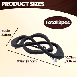 Deozu 3 Pcs Vintage French Barrette Clips, Decorative Strong Hold Grip Barrette Hair Clip, No Slip Styling French Hair Accessories for Women (Black)