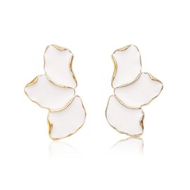 Gold Flower Earrings for Women Large Flower Stud Earrings Geometric Statement Earrings Chunky Floral Earrings Birthday Party Jewelry Gift for Women Girls (White)