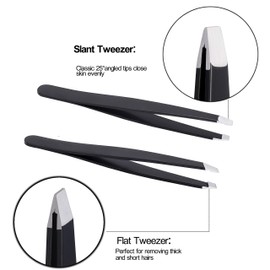 Tweezers Eyebrow Plucking, 5-Piece Tweezers Set Made of Stainless Steel with Pointed Tweezers, Angled Tweezers, Scissors and Leather Case for Eyelash Extension and Hair Removal