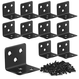 Wavanta 10Pcs Black Angle Brackets 50 x 50 x 50mm, Stainless Steel L Shape Brackets with a Pack of Screws for Shelves, Wood Furniture, Cabinets, Chairs, Drawers