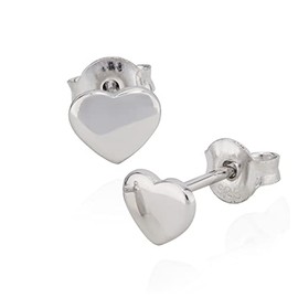 NKlaus Pair of Stud Earrings Small Heart 925 Silver 6-5 mm Shiny Tarnish-Resistant Earrings, Silver