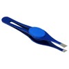 HTS 172G4 4" Blue Slanted Eyebrow Tweezers with Silicone Pads