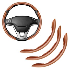 Amiss 3pcs Carbon Fiber Anti-Skid Steering Wheel Cover, Waterproof & Segmented Butterfly Design, Universal 99% Vehicle Wheel Cover Protector, Car Interior Accessories, Champagne