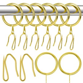 KAHIT 30 Pack Curtain Hooks for Drapes and 30 Pack Curtain Rings with Hooks Metal Pinch Pleat Curtain Hooks Pleat Hooks for Drapes Curtain Rings for Drapes Pinch Pleat Hooks Gold