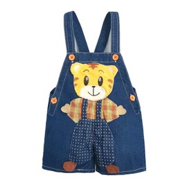KIDSCOOL SPACE Baby Summer Cotton Denim 3D Cartoon Tiger Soft Short Overalls,Blue,18-24 Months