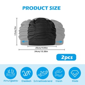 TogtherKings Pack of 2 Women's Swimming Caps, Breathable Swimming Caps, Elastic Polyester Fabric Swimming Caps, Summer Swimming Caps, for Women, Thick, Long Hair, Summer, Holiday, Indoor Pool, Beach
