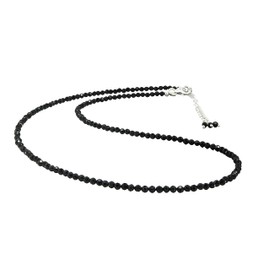 GemInspire Natural Gift Black Tourmaline Beads Necklace, 2.4-2.5 mm Round Beads, 925 Sterling Silver 18 Inch Adjustable Chain (Black Tourmaline)