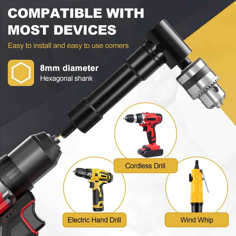 Gueenky 90 Degree Angle Drill Attachment with Keyless Chuck 1-10