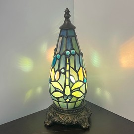 TCODTPOL Small Tiffany Lamp Stained Glass Table Lamp 5.5X11 Inch Christmas Tree Lighthouse Mini Accent Memory Sympathy Antique Night Light for Bedroom Living Room (Colorful)