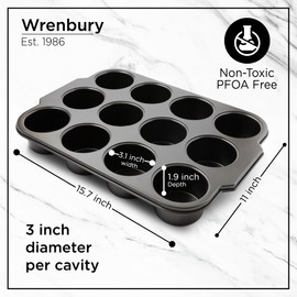 Wrenbury Pro Mini Cheesecake Pans Removable Bottom 12 Hole - Heavy Gauge Carbon Steel Non Stick Pan Loose Bottom Springform - 3 Inch Small Individual Cheesecakes Tin - PFOA Free