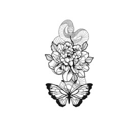 kobench Semi Permanent Tattoos,Snake, Butterfly Flower Fusion - K14 Design,Waterproof,Easy-to-Apply,Long Lasting 1-2 Weeks, Plant-Based,Snake Tattoos