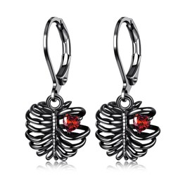TALYKONG Gothic Skeleton Earrings for Women Black Rib Cage Red Heart Dangle Earrings Gothic Jewelry Christmas Gifts for Women Men