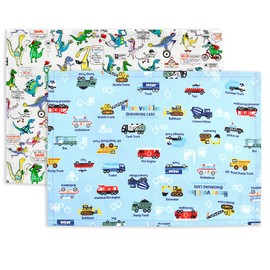 Colorful Candy Style N3601412 Fabric Placemat, Boys, Children, Fabric, Fashionable, Cotton, Set of 2, Full Throttle Working Cars Set, Light Blue