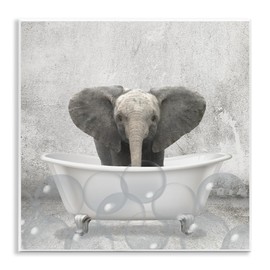 Stupell Industries Baby Elephant Bath Time Cute Animal Design, Designed by Kim Allen Art, 12 x 0.5 x 12, Wall Plaque