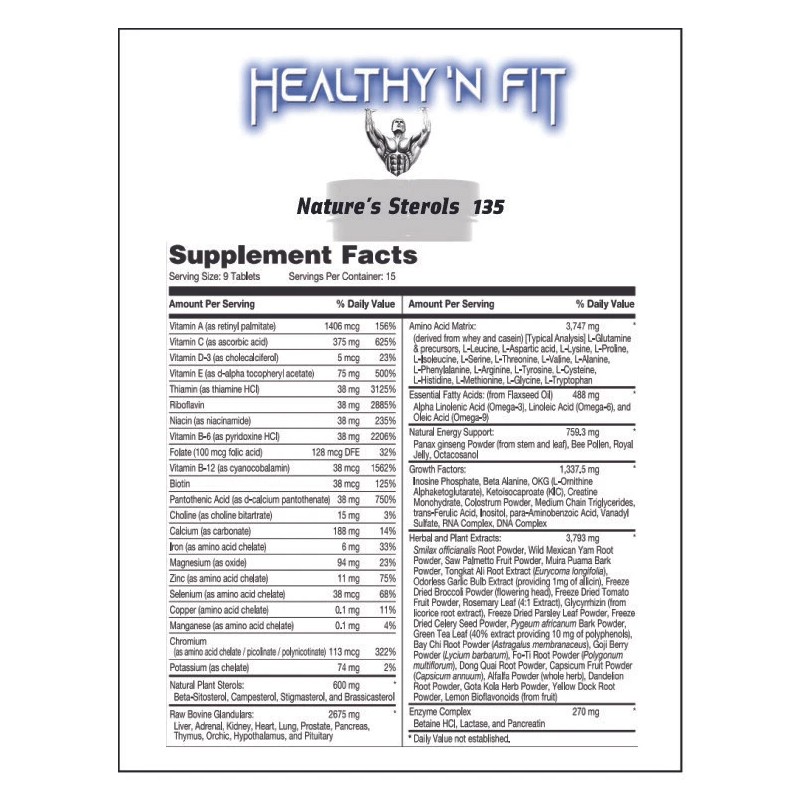 Healthy N Fit - Natures Sterols 135 tab: Glandulars, Sterols,