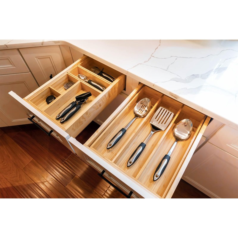 Umilife Bamboo Kitchen Utensils Organizer, 13 Inch Drawer Dividers for