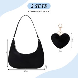 CHROMACRAFT 2 Women's Shoulder Bags and 2 Plush Love Pendants, Simple Shoulder Bag, Fashionable and Versatile Shoulder Bag, Nylon Shoulder Bag, blue, M