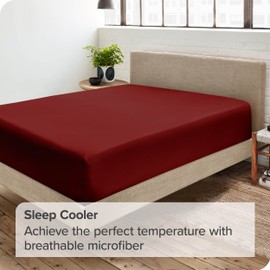 Bare Home Fitted Bottom Sheet Double - Premium 1800 Ultra-Soft Microfibre - Ultra-Soft Wrinkle Free - Deep Pocket - 35 CM Deep - 15" Deep - Double Fitted Sheet (Double, Burgundy)