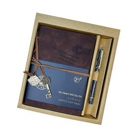 HEmlSkron Leather Bound Notebook Set with Pen for Women Men,160 Pages A5 Thick Pager Journal for Travel,Office,Writing Diary(Dark Coffee)