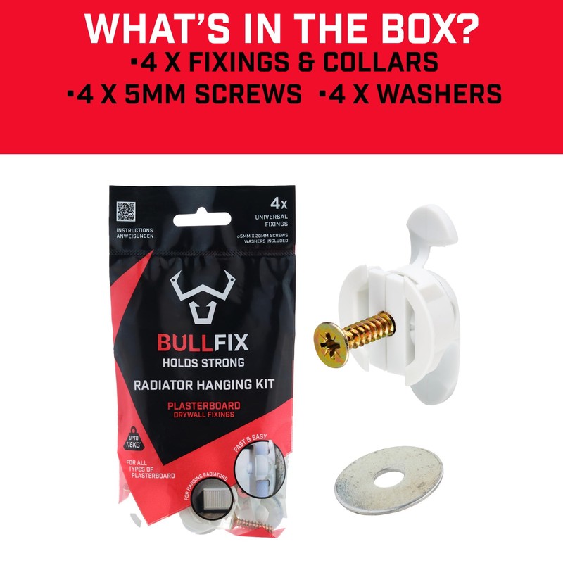 Bullfix Radiator Fixing Kit - Heavy Duty Plasterboard Fixings for
