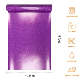 SCZENQI Rollo de Vinilo de Transferencia Htv Con Purpurina Morada - 30,5 Cm X 2,4 M. Vinilo Termoadhesivo Con Purpurina Morada para Camisetas Diy. Vinilo de Transferencia Térmica Htv Con Purpurina Cri
