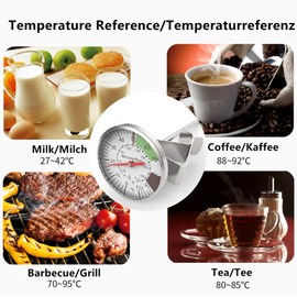 Herreicher Milch Thermometer Edelstahl Küchenthermometer - Sofort Kochen Thermometer Lesen Barista-Nadelthermometer mit Clip Praktisches Küchengerät für Kochen Milch Kaffee BBQ Steak usw.