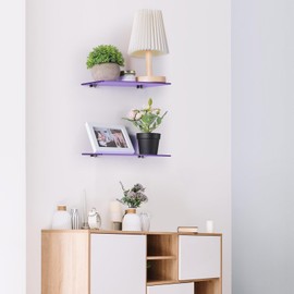 iobiotio Small Floating Shelves, 12 x 4'' Shelves for Wall, Decorative Floating Shelves for Home Office, Wall Mounted Rack, Purple, 2 Pcs