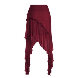 Verdusa Women's Boho Asymmetrical Ruffle Skirt Flowy High Waist Midi Western Skirt Burgundy-a X-Large