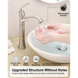 HEYMYTAP Brass Vessel Sink Faucet Brushed Nickel, Single Handle Tall Faucet for Bathroom Sink One Hole with Pop-Up Drain & Water Hoses, Save Water