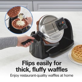 Hamilton Beach Belgian Waffle Maker with Removable PFAS-Free Durathon Nonstick Coated Plates, Easy Flip, Ceramic Grids, Black (26031)