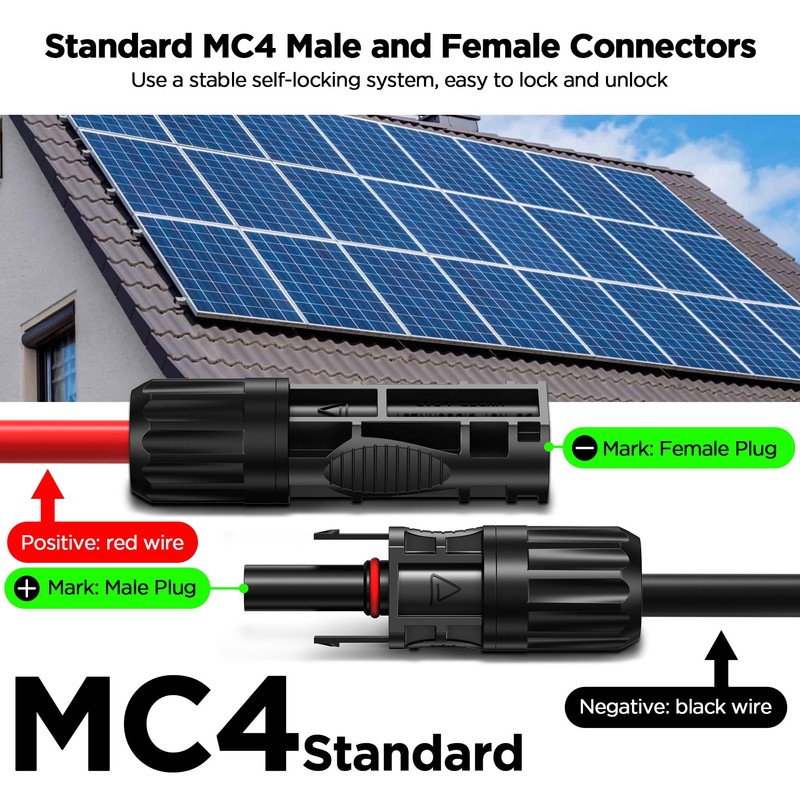 2 Pack 20 Ft MC4 Wire Solar Panel Extension Cable,