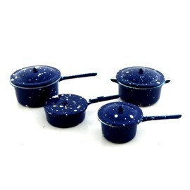 Town Square Miniatures Dolls House Kitchen Accessory Blue Saucepan Pan Set