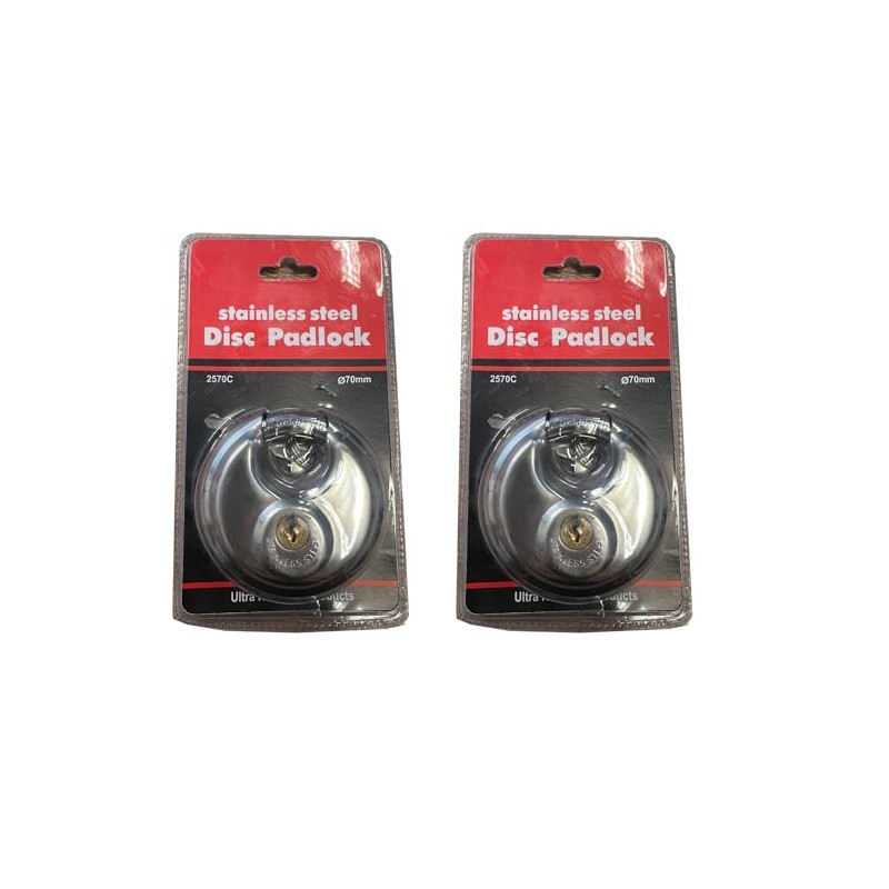 UvV 2 x Discus Padlock, Round Shackle Lock, Diameter 70