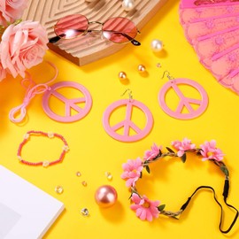SlowTon 6PCS Hippie Costume Accessories Set - Women 60s70s Retro Hippie Accessories 1970s Peace Sign Necklace Earrings Flower Headband Bohemian Wristband and Colored Sunglasses for Groovy Party Girls