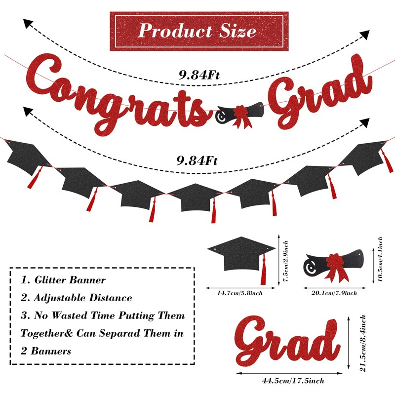Hdnpea Graduation Party Banner, Pre-Strung Glitter Congrats Grad Garland, Class