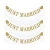 Guttiuaa Just Married Banner, 3 Pcs Gold Glitter Wedding Bunting