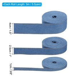 PATIKIL 3/8", 1", 1.5" Denim Ribbon Set, 3 Roll 3 Sizes Total 16.5 Yard Layering Jean Fabric Craft Strip for Bow DIY Making Hair Clip Garment Sewing Decorations, Blue