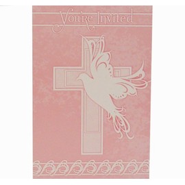 Unique Pink Dove Cross Invitations with Envelopes – Pack of 8