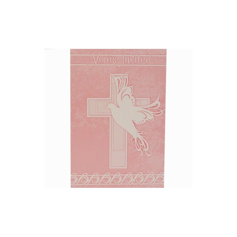 Unique Pink Dove Cross Invitations with Envelopes – Pack of