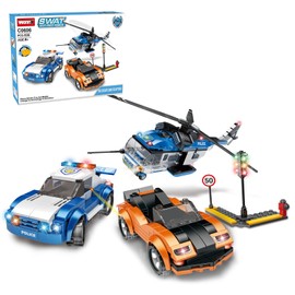 City Police High-Speed Chase Building Block Set, with Cop Car, Police Helicopter and Sports Car, Police Vehicle Building Toys for Kids 6-12, 535 PCS