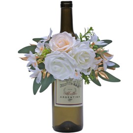 CherishedMoments 1Pcs Wine Bottle Flower Set, Dining Tables, Plates Decorations，White Artificial Flowers Wine Bottle for Wedding Ceremony Anniversary, Wedding Home Decor
