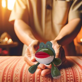 Ti Frog Massager - Lotus Wood, Hand Painted - 10 x 10 x 8 cm