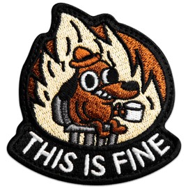 Bluyellow This is Fine Patch, Embroidered Morale Funny Meme Hook and Loop This is Fine Dog Tactical Patches for Backpacks, Tactical Vest, Dog Harness, Hat, Helmet, Sew on Option, 2.75x3 Inches