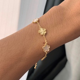 Xocimy Gold Bracelets for Women Trendy 14K Real Gold Plated Four Leaf Clover Lucky Bracelet Everyday Jewelry Gifts for Women