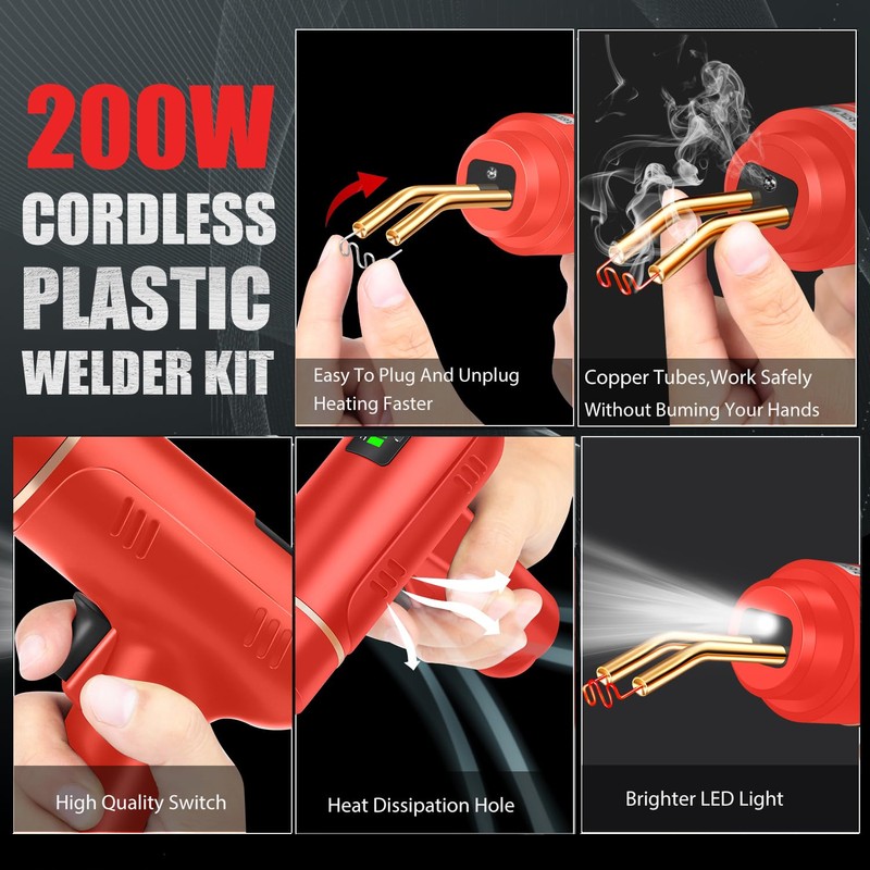 200W Cordless Plastic Welder, Plastic Welding Kit with 1200PCS Hot
