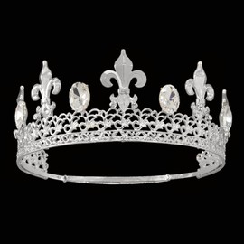 Retro Men's Metal Round Crown King Ornament Royal Cosplay Props For Wedding Prom Birthday Party Pageant Costume (Silver)