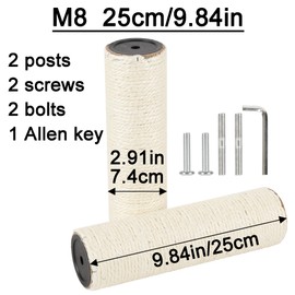 ECCIBOUN 7.4cm 2.91in Diameter Cat Tree Scratching Post Replacement Sisal Pole Parts for Cat Tower (M8, 9.84in/25cm)